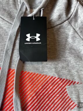Under Armour Rival Fleece Graphic Hoodie Gray Neon Pink Logo Men’s Large NWT